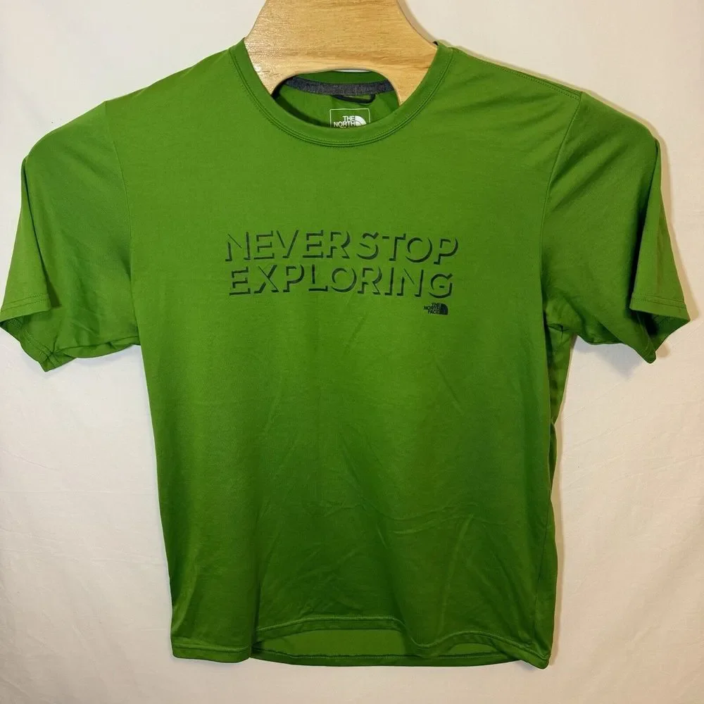 The North Face Shirt Men's Medium Green Crew Neck‎ Never Stop Exploring SS